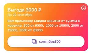 Промокод на скидку 500/6000₽, 1000/10000₽, 2000/19000₽, 3000/28000₽