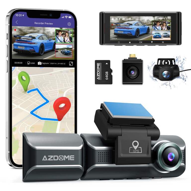 Видеорегистратор с 3-мя камерами AZDOME M550, 4K | Pepper
