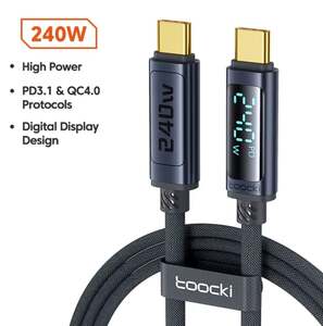 Кабель Toocki, Type-C, 1-2м, 240 Вт, USB 3.1, с дисплеем