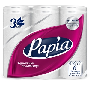 Бумажные полотенца Papia 6 рулонов, 3 слоя