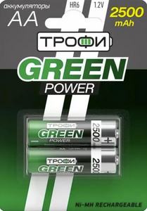 Батарейки аккумуляторные АА Трофи HR6, NiMH, 2100 mAh, 2 шт (с картой OZON)