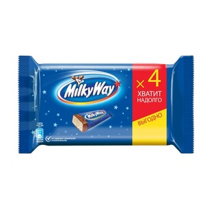Шоколадный батончик Milky Way с нежным суфле, пачка 4 штуки по 26 г
