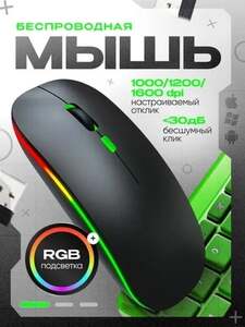 Мышь беспроводная бесшумная игровая оптическая, с подсветкой (с картой OZON)