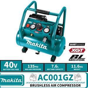 Бесщеточный аккумуляторный воздушный компрессор Makita AC001GZ 40Vmax XGT (из-за рубежа, с картой OZON)