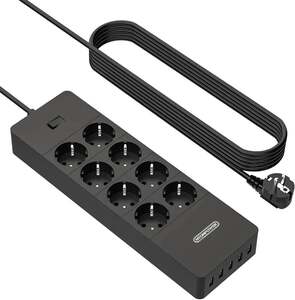 Сетевой фильтр с выключателем NTONPOWER 8 розеток, 5 USB, 3м, 4000Вт (с картой OZON, из-за рубежа)