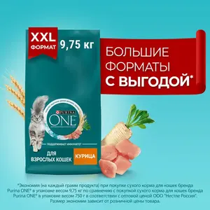 Сухой корм PURINA ONE® для взрослых кошек с курицей, 9,75 кг