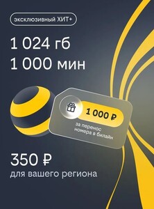 SIM-карта (Сим карта) Билайн с интернетом по всей России ,1024 гб + 1000 минут (с картой OZON)