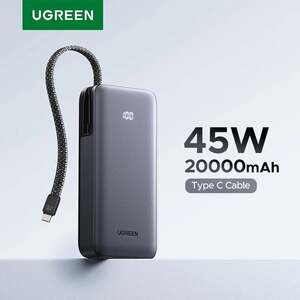 Портативный аккумулятор UGREEN PB536 (45 Вт, 20000 мАч, выдвижной кабель)