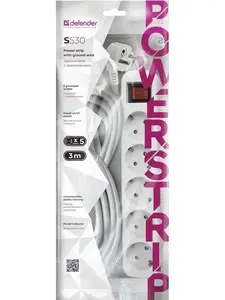 Сетевой удлинитель с заземлением DEFENDER S530, 5 розеток, 3 м (с макс. ВБ Кошельком)
