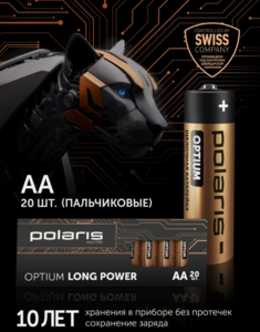 Батарейки щелочные (пальчиковые) Polaris PB АА (20шт) OPTIUM, 1.5 В, 2700 mAh