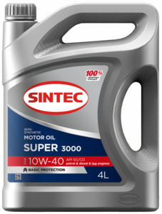 Масло моторное полусинтетическое SINTEC Super 3000 600240 10W40, 4 л на lecar.ru