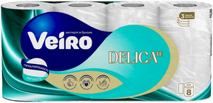 Туалетная бумага Viero Delicate, 3х-слойная, 8 рулонов